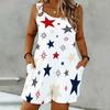 Women Plus Size Sleeveless Scoop Neck Ring Strap Floral Star Printed Loose Romper With Pockets