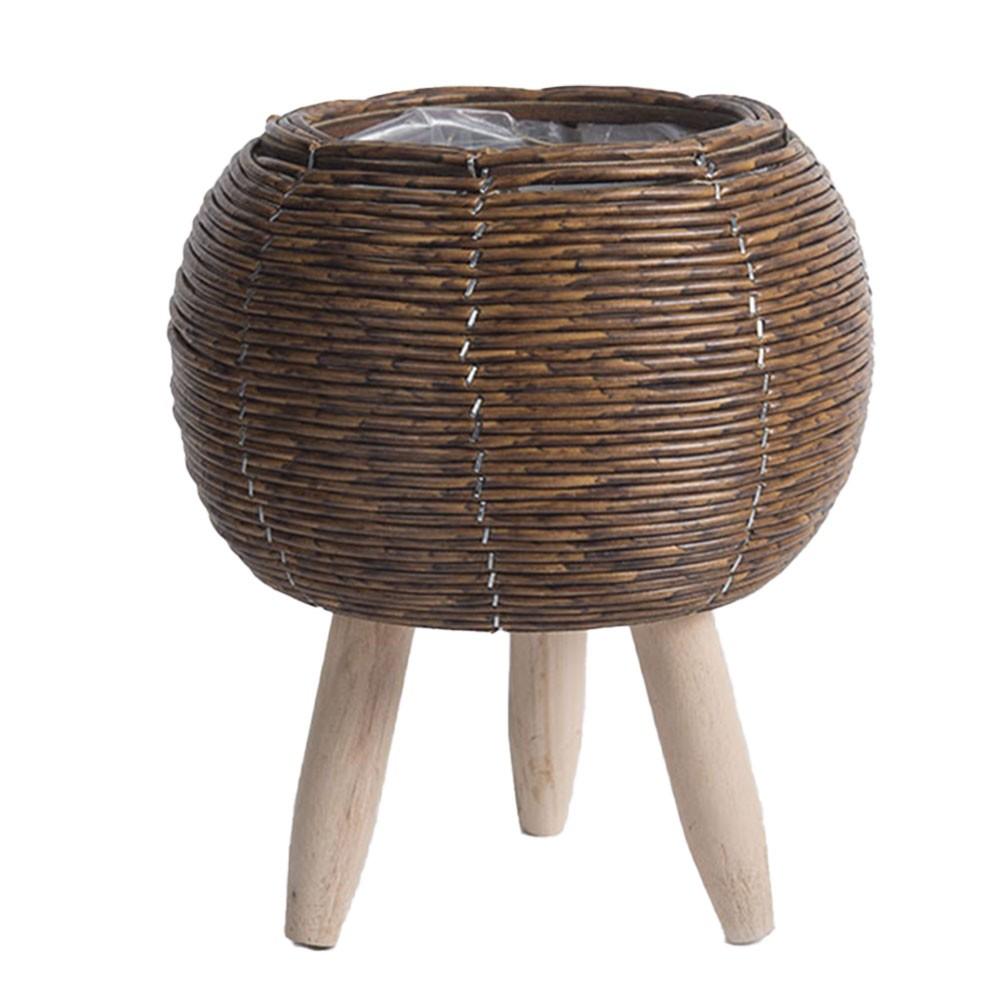 Desktop Plant Storage Indoor Rattan Flower Stand Triangular Bracket
