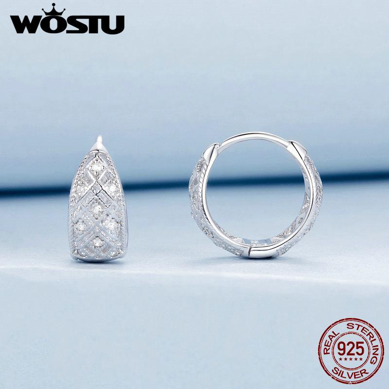 WOSTU 925 Sterling Silver Vintage Lace Hoop Earrings For Women Statement Jewelry Huge Hollow CZ Ear Buckles Wedding Party Gift