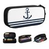 Nautical Blue Anchors With Blue And White Stripes Pencil Case for Large Capacity Sailing Sailor Pen Box Bag School Accessories