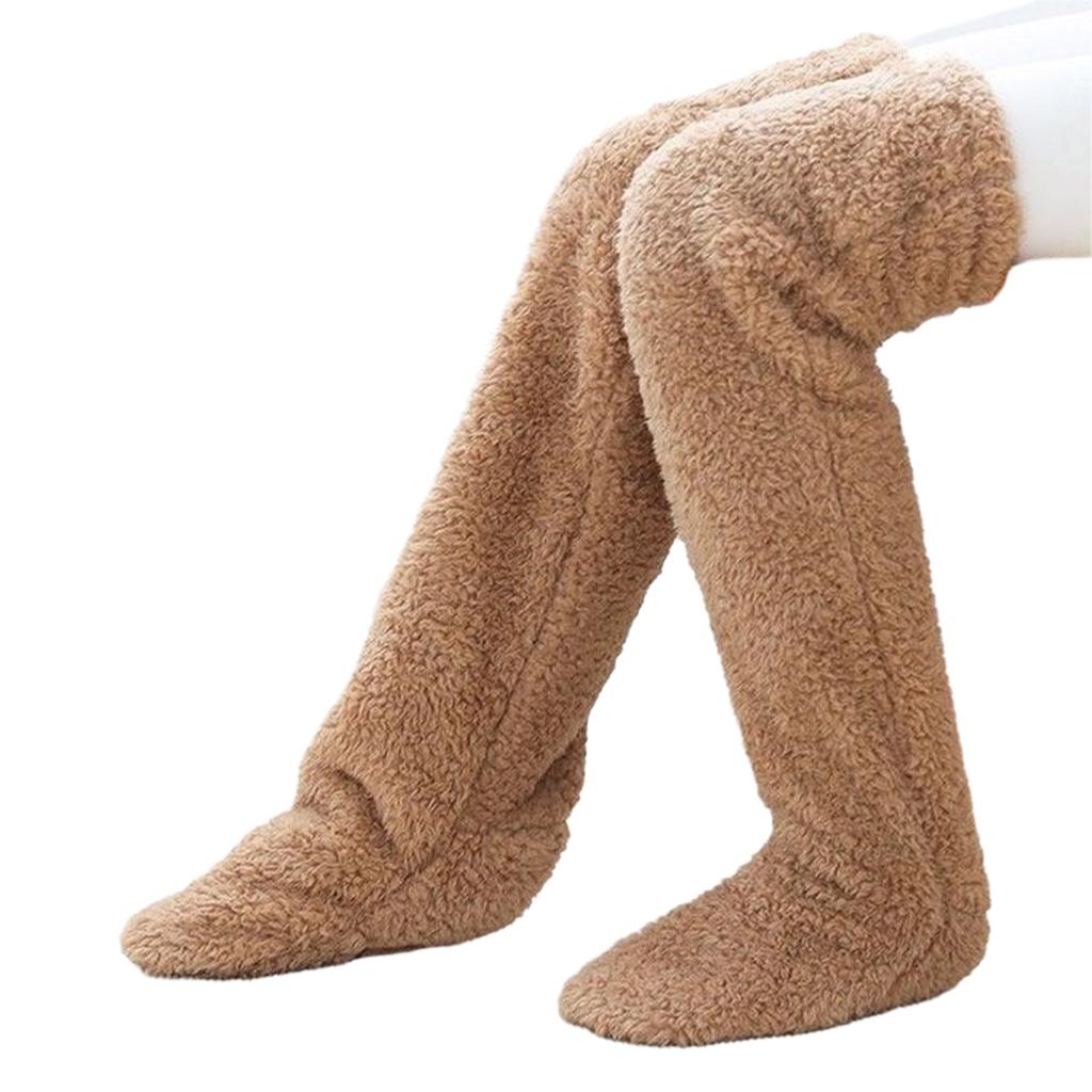 Womens Over Knee High Fuzzy Socks Cute Cartoon Thigh High Stockings Warm Solid Color Leg Warmers Christmas
