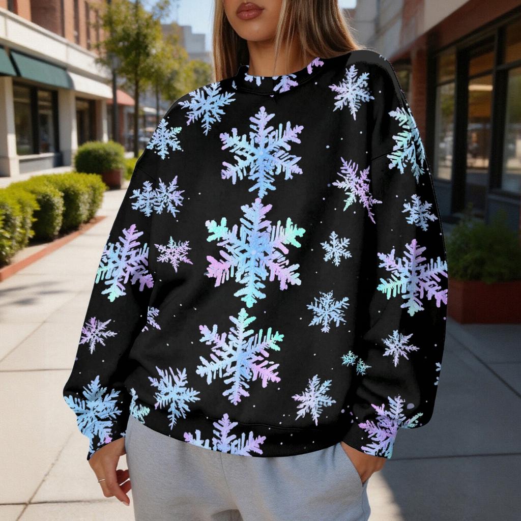 Women's Fashion Christmas Print Crewneck Sweatshirt Casual Pullover for Holiday and Daily Wear