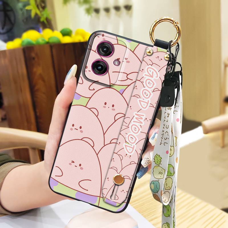 Silicone Cartoon Phone Case For MOTO G55 5G Anti-dust Phone Holder Cute Anti-knock Wrist Strap Soft Case Fashion Design