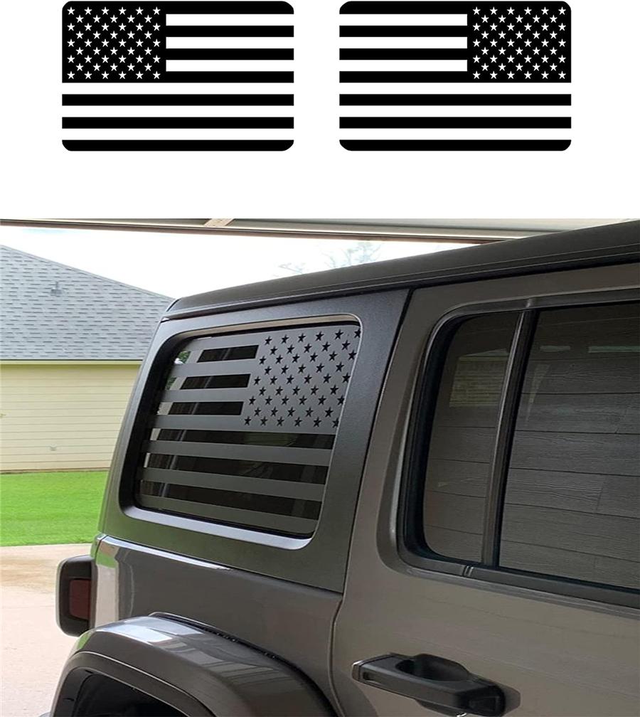 Matte Black American Flag Rear Window Decal For 2018-2022 Jeep Wrangler JL 4Door