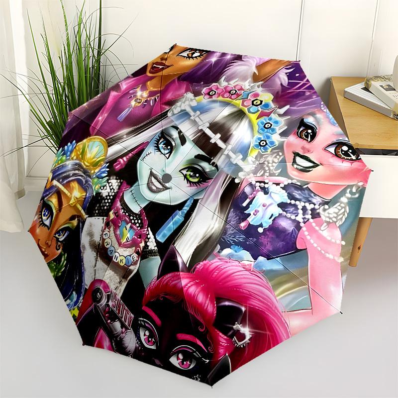 

Monster High, Characters Automatic Opening and Closing, 8 rib Structure Portable Umbrella, Suitable for Men and Women in All Seasons Perfec