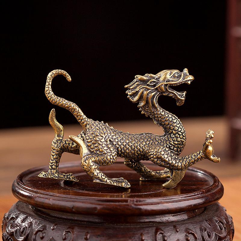 Bronze Dragon Ornament Office Home Accessories Crafts Four Divine Beasts Desktop Car Decoration Supplies