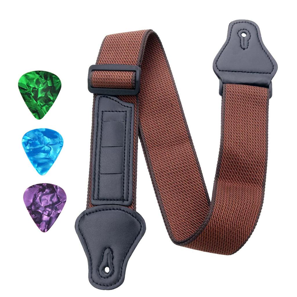 Acoustic Guitar Strap 3 Picks Thickened Cotton Strap Pluggable Pick Strap Cotton Strap  Pick