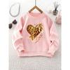 Unisex Crew Neck Sweatshirt with Leopard Print Heart and Bow Decoration , Long Sleeve, Casual Style, Perfect for Camping and Parties