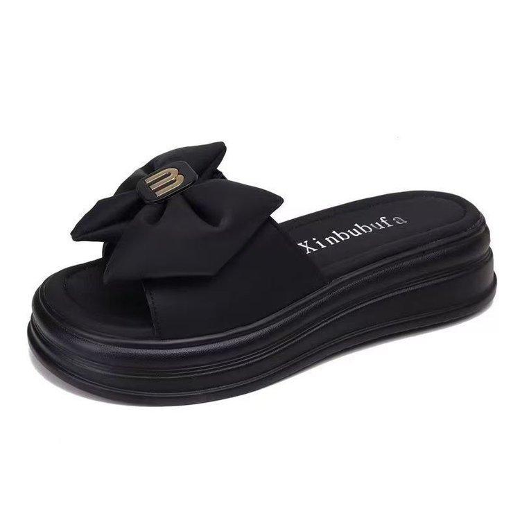 Bow Cool Slippers Women's Summer Wear 2025 New Platform Casual Beach Sandals Fashion with Skirt One-word Drag