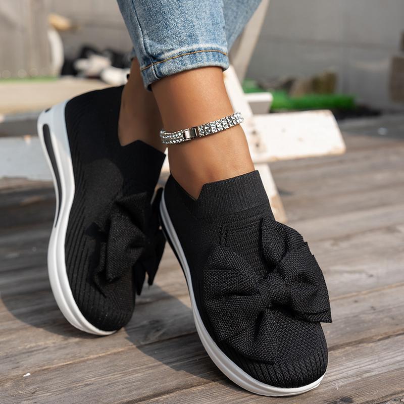Fashion Fashion Bowknot Elastic Knitted Socks Sneakers Women Lightweight Slip On Walking Shoes Woman Comfortable Non Slip Casual Shoes