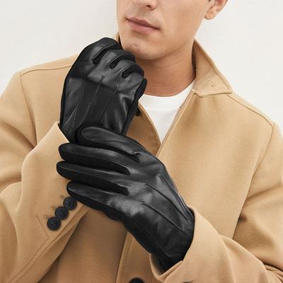 Luvas de Couro Masculinas Inverno Quente Luvas Espessas de Pele de Ovelha com Veludo Luvas de Couro para Fotografia ao Ar Livre, Condução, Negócios