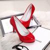 10CM high heels waterproof table cosplay universal black leather shoes round head women patent leather work shoes