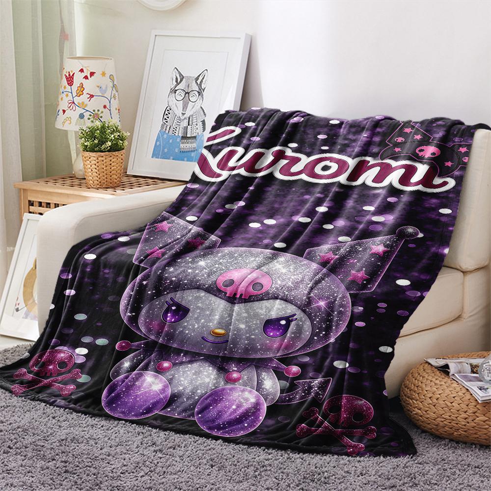 1PC Kuromi Print Flannel Blanket, High quality All Seasons, Home Decor, Warmth and Comfort, Perfect for Christmas Gifts