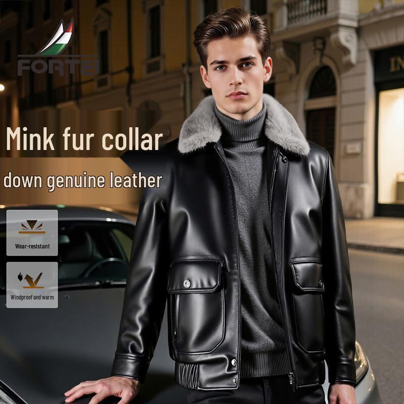 

Мужской пуховик из натуральной овчины с норковым воротником XL