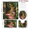 4Pcs Shower Curtain Set with Non-Slip Bath Mat, Toilet Lid Cover, Contour Rug & 12 Hooks, Bathroom Decor