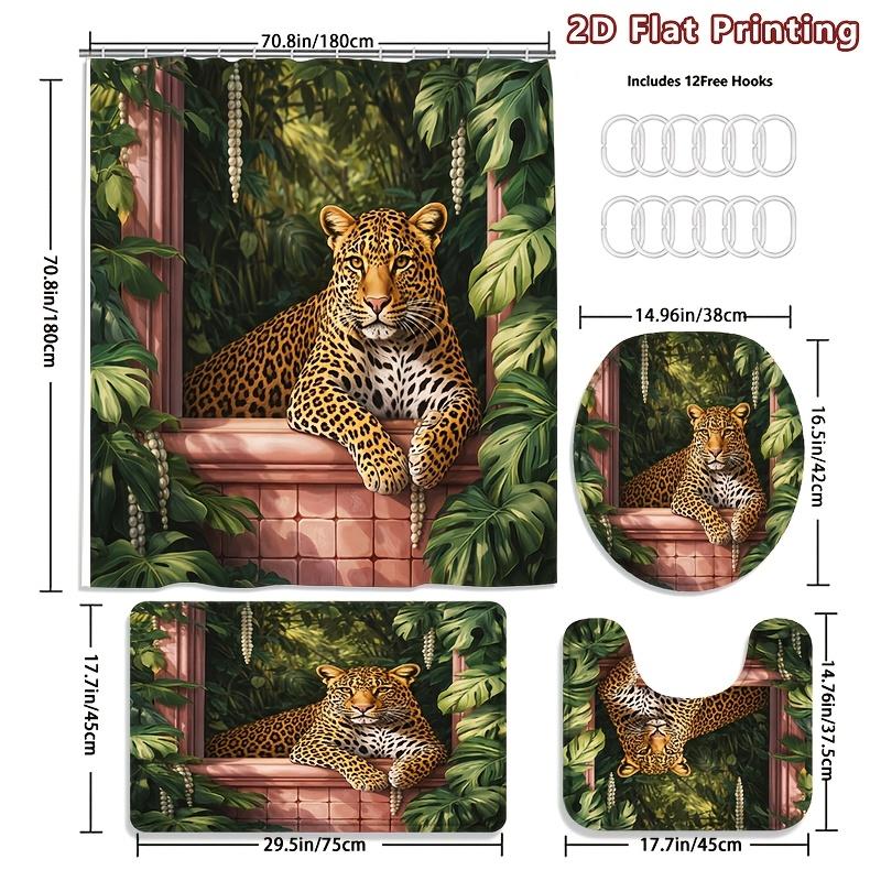 4Pcs Shower Curtain Set with Non-Slip Bath Mat, Toilet Lid Cover, Contour Rug & 12 Hooks, Bathroom Decor