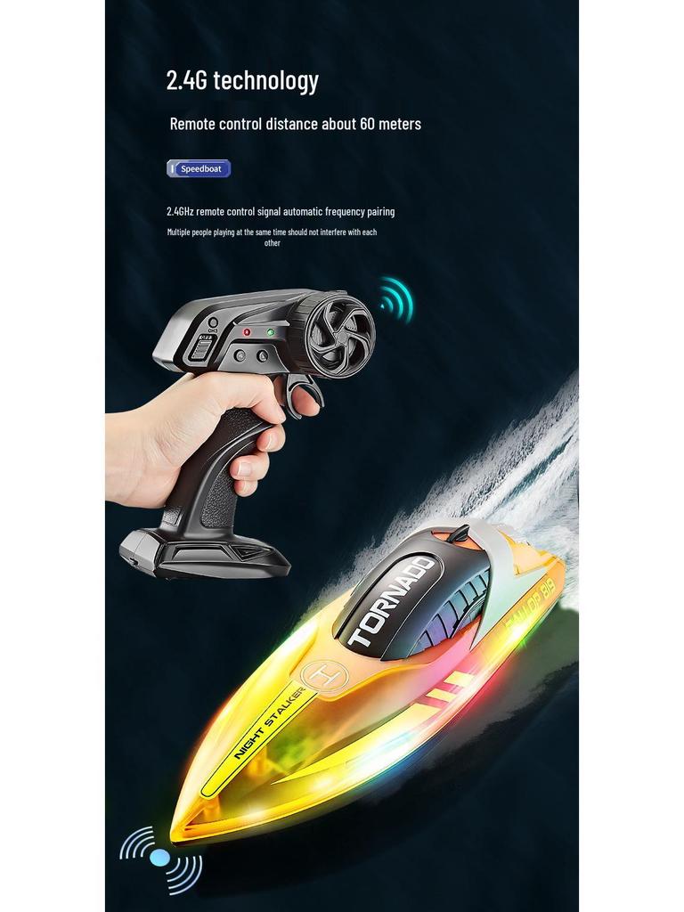 HJ819 Remote Control Speedboat: High-Speed, Rechargeable 2.4G RC Boat with LED Lights, Perfect for Kids