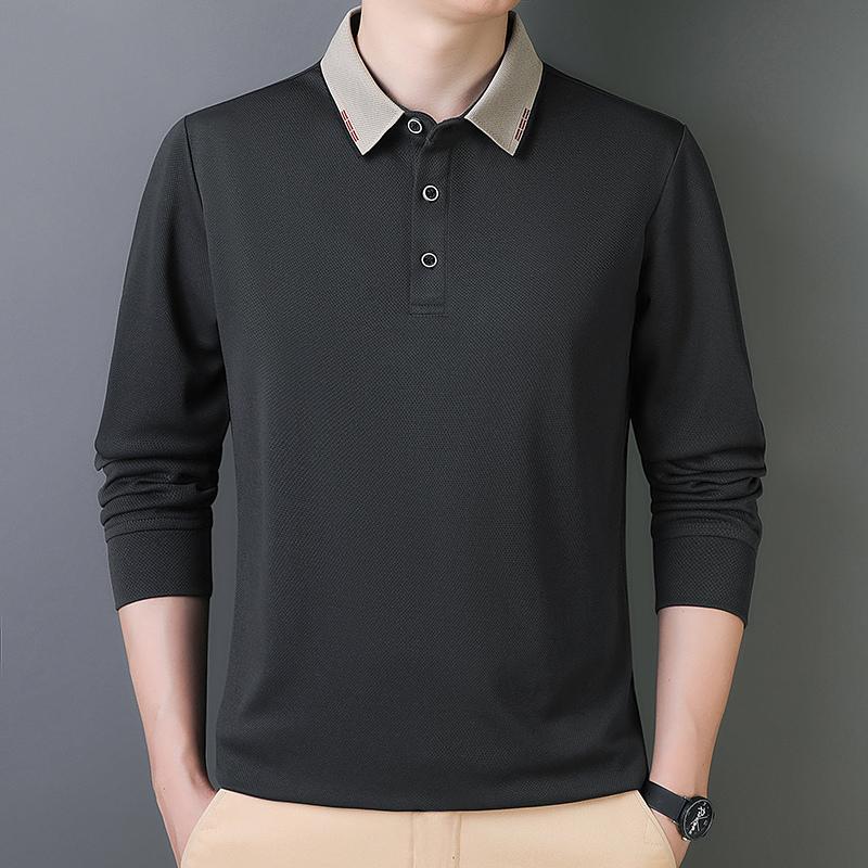 High-end long-sleeved t-shirt men's middle-aged and elderly father's polo shirt autumn and winter velvet warm loose large-size top