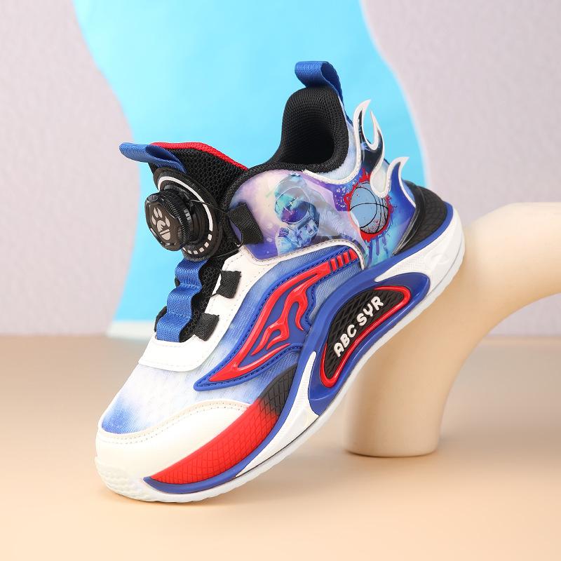God of War boys basketball shoes 2025 spring and summer new classmates rotating button children's sneakers non-slip girls' sneakers