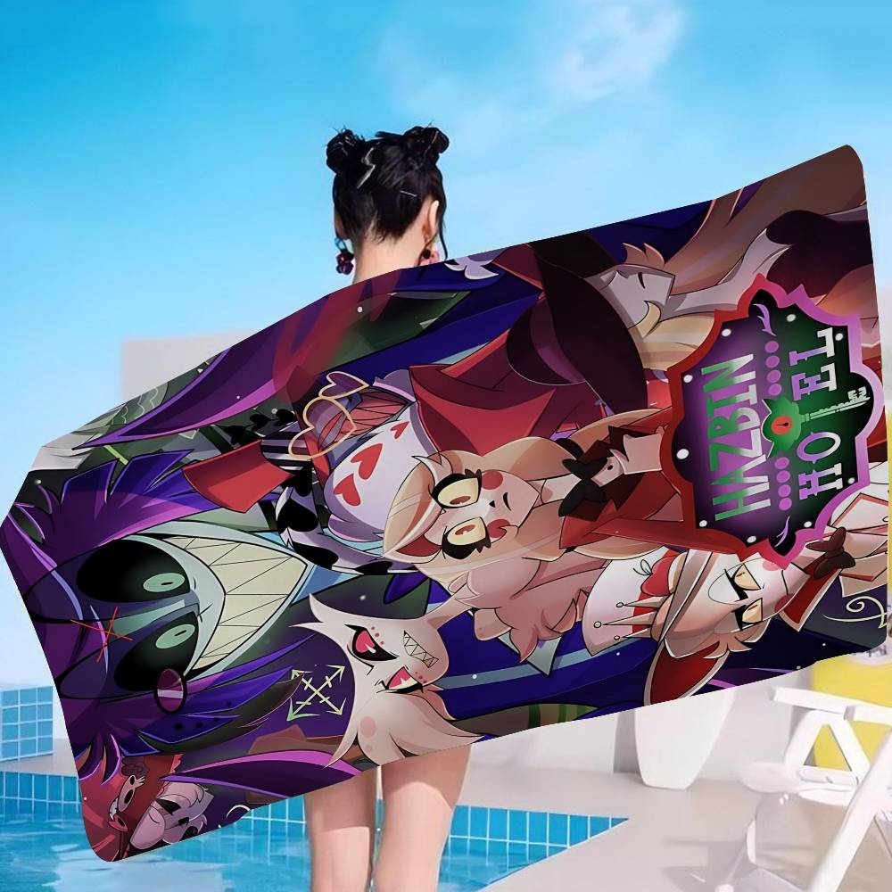 Vintage Anime H-Hazbin H-Hotel Bath Microfiber Soft Water Absorbing Breathable For Girl Kids Decorative Cartoon Beach Towel