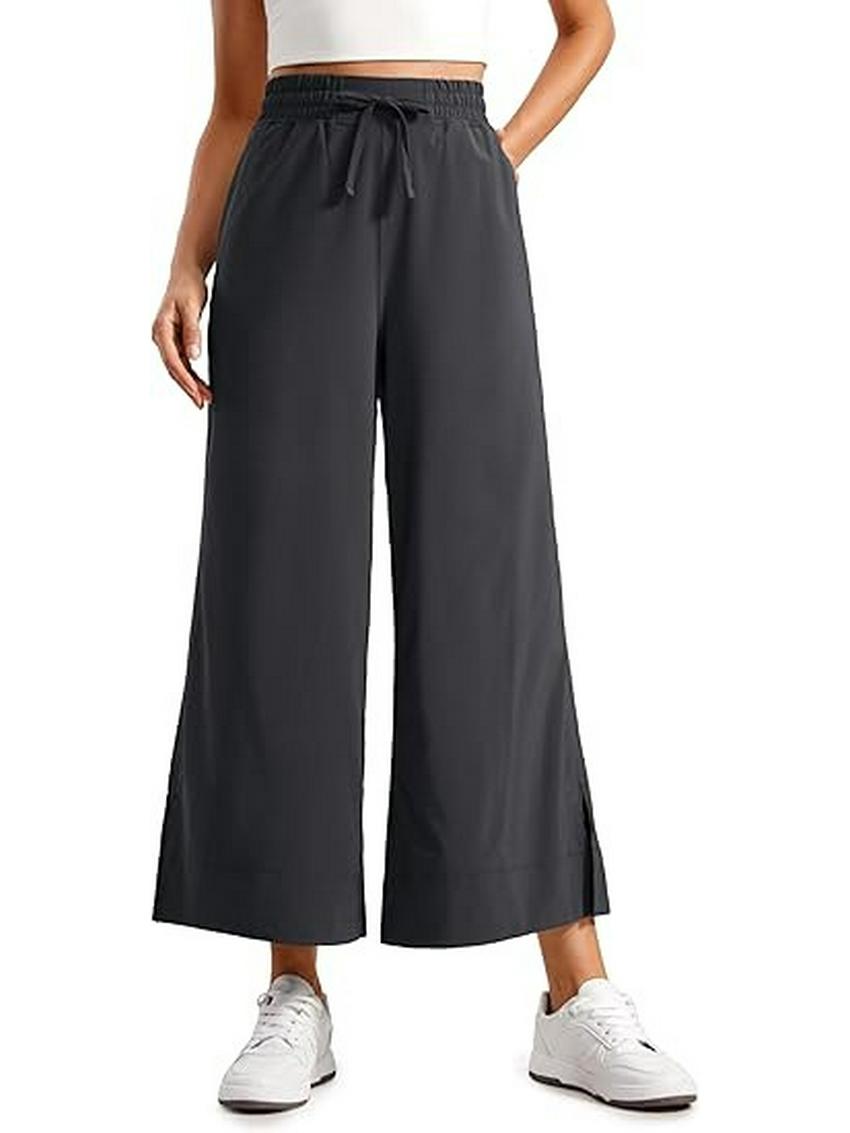 

Women s European and American Style High-Waist Wide-Leg Slit Trousers - Fashionable, Lightweight, Loose Fit for 2025. Small темно-серого