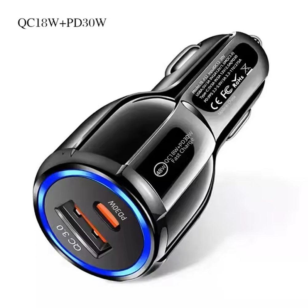 1PCS QC5.0 PD 30W Universal Fast Charging Car Adapter USB Car Charger Socket Cigarette Lighter 60W Dual Fast Charging For Phone