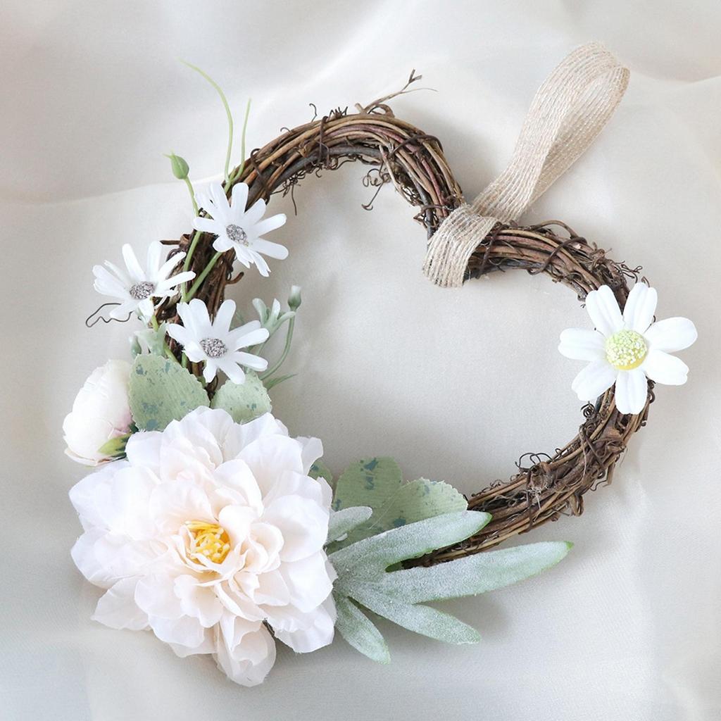 Simulation Heart Shaped Wreath Front Door Garland Wall Hanging Rattan Spring Wreath for Valentine'S Day Yard Garden Summer Party