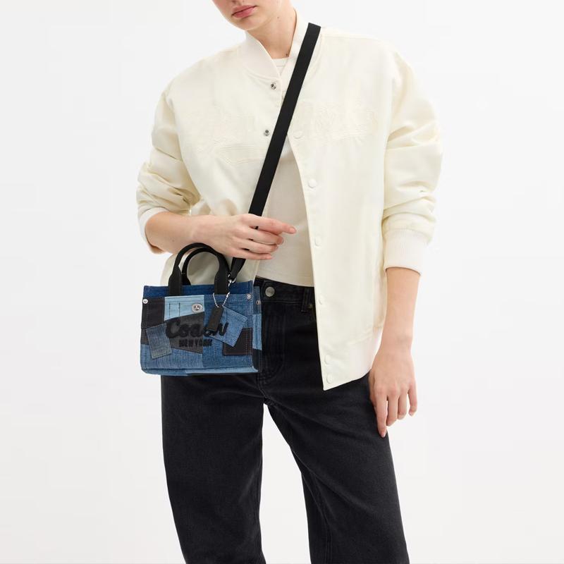 Coach Cargo 20 Brand Logo Embroidery Patchwork Denim Tote Bag Women Tote Blue CAO32-LHDEI