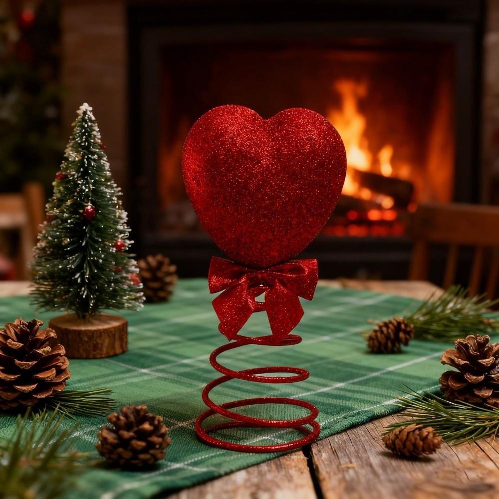 Romantic Valentine's Day Decoration Glitter/Velvet Red Heart Heart Treetop Ornament Spiral Base Flexible Heart Tree Topper