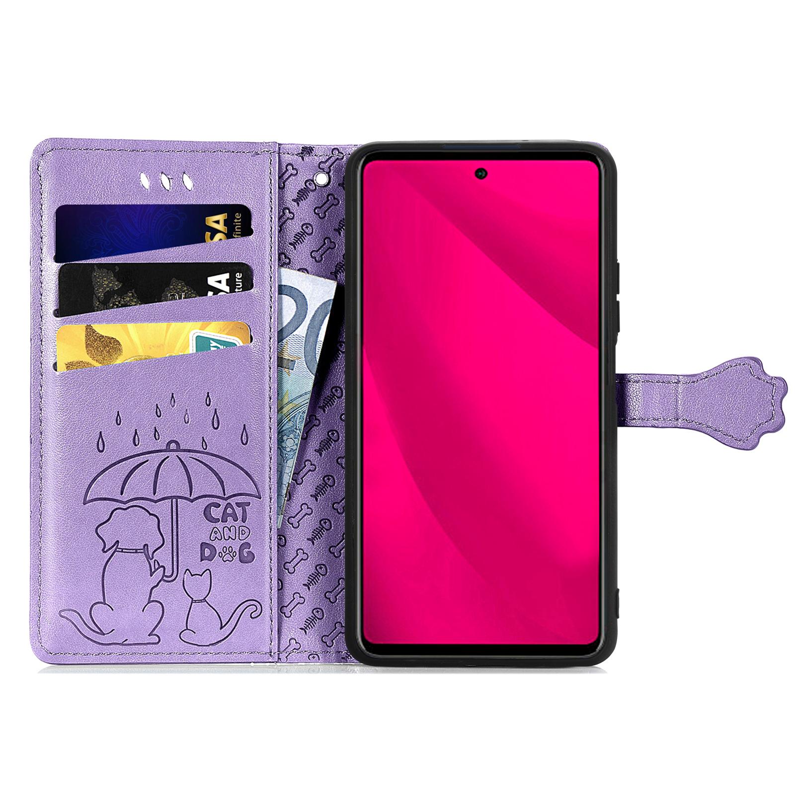 

For HMD Pulse Pro Leather Wallet Case Flip Phone Cover with Cute Cat Dog Pattern Light Purple
