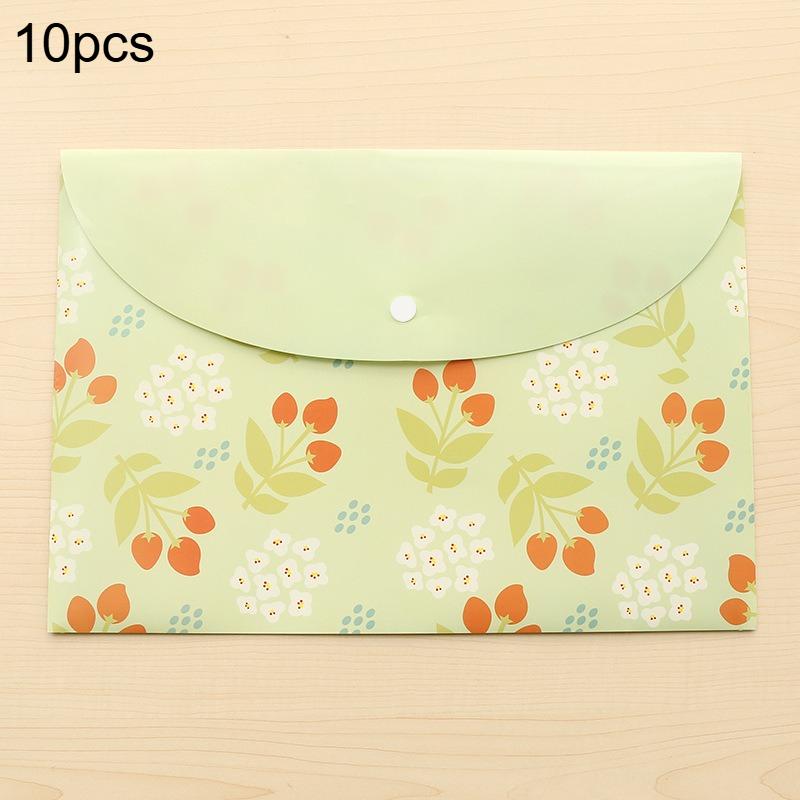 10pcs A4 Document Bags Transparent PVC Snap Folders Cute Floral Designs Test Paper Bags Creative Storage Office School Supplies