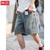 Pantaloncini di jeans a pieghe divise tridimensionali da uomo estivi alla moda marca lavaggio vintage larghi casual pantaloni a cinque punte