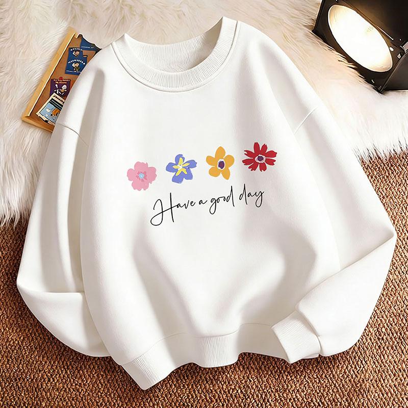 Pullover Spring Have A Good Day Flower Crew Neck Graphic Print Hoodie Boy/Girl Kids Hoody Children'S Sweatshirt