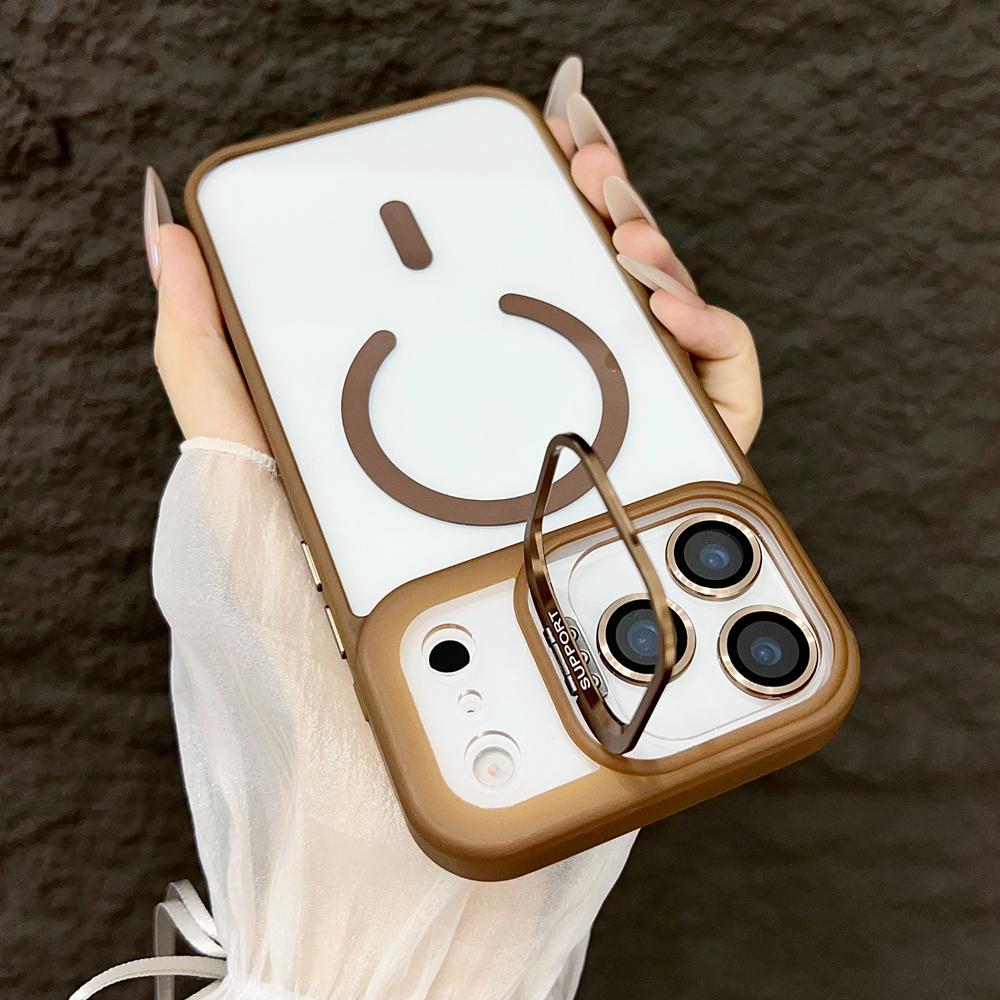 KEYSION Magnetic Transparent Phone Case for MagSafe for iPhone 17 Pro Max 17Air Metal Lens Stand Shockproof Lens Protector Cover