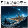 Merry Christmas Tapestry - Festive Castle Desert and Camel Patterns Starry Night View Blue Accents Polyester Material
