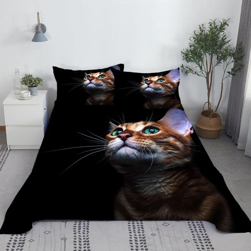 Lovely Cat Bed Sheet Set Digital Printing Polyester Bed Flat Sheet With Pillowcase Print Bedding Set