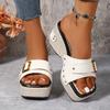 Fashion Fashion Slippers Vintage Buckle Square Toe Slippers Women Shoes Platform Sandals Lady Summer Wear-Resistant Wedge Slides Female