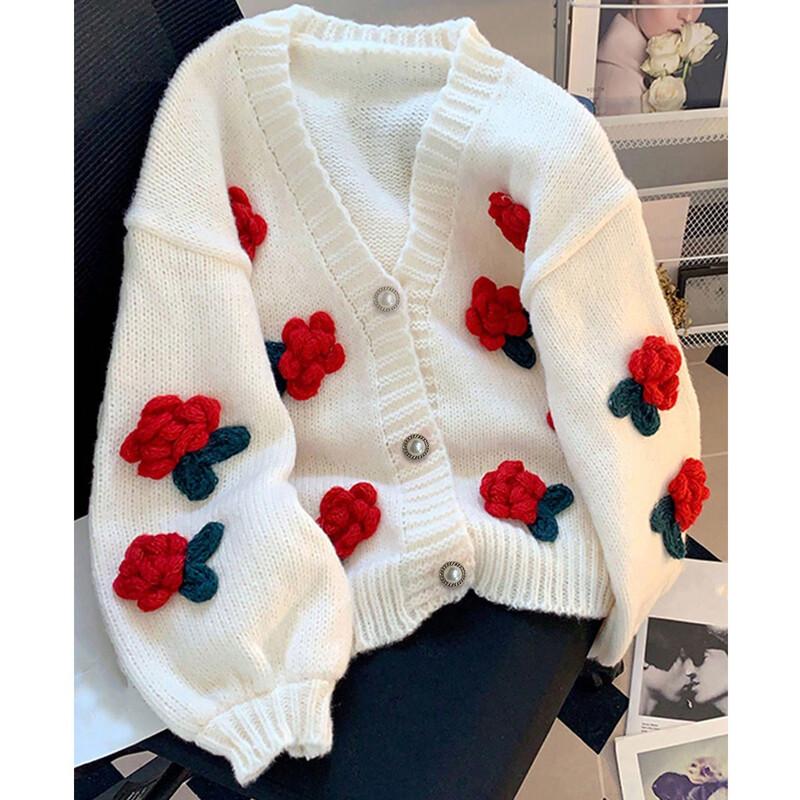Lazy Style Floral Soft Knit Cardigan L
