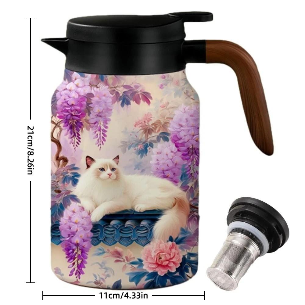 Vintage Floral Pattern Teapot Built In Infuser Stainless Steel Inner Liner Water Kettle Large Capacity 1.5L Thermos Water Bottle