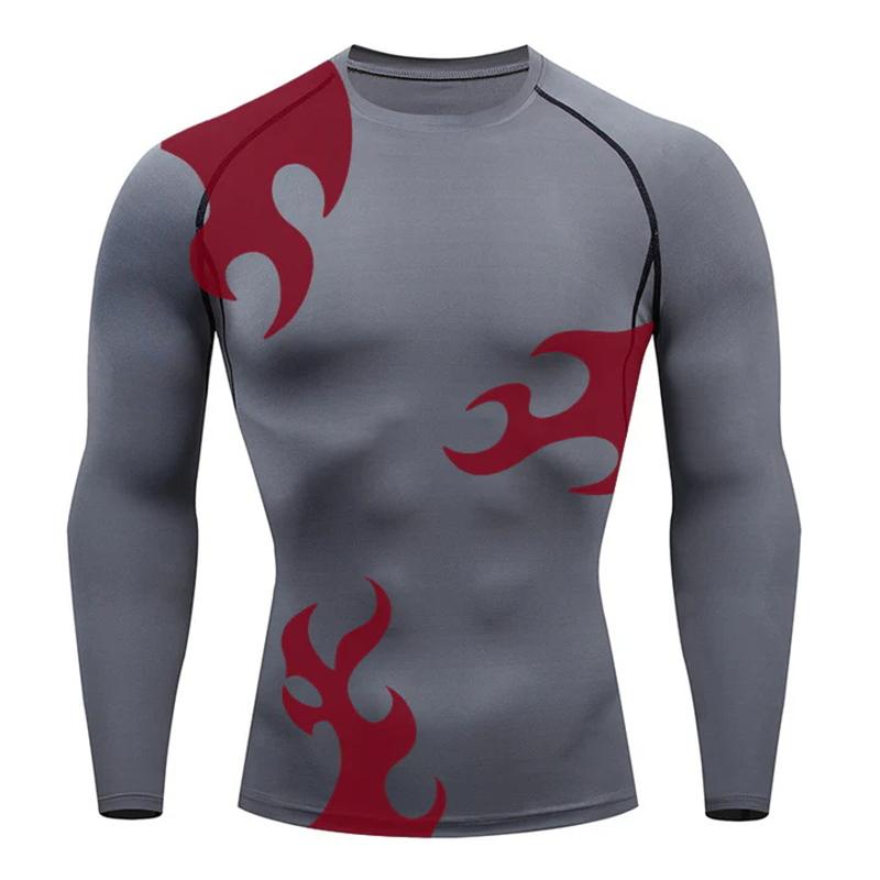 Anime 3D Print Long Sleeve Compression Shirt for Men Gym Workout Running Undershirt Baselayer Athletic Quick Dry Breathable Tops