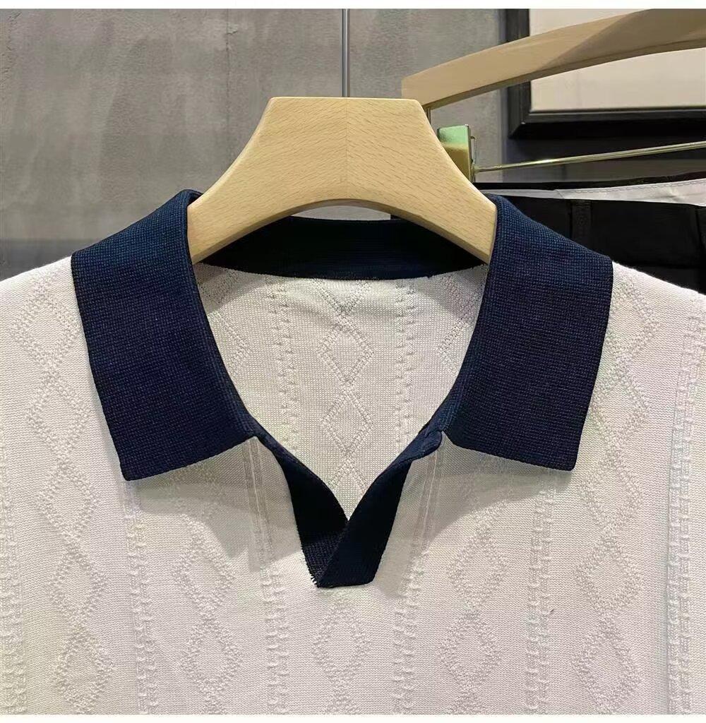 Men's Summer Knitted Slim Fit Polo Shirt - Korean Style, Short-Sleeve, Pure Color, Ice Silk with Casual Lapel