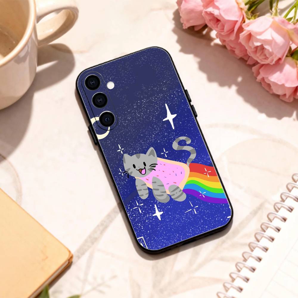 LOVELY N-Nyan Cat Phone Case For Samsung Galaxy A73,A72,A71,A70,A53,A52,A51,Others Soft Black Shell