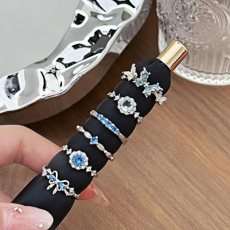 Super Fairy Light Luxury High-End Purple Zircon Row Diamond Flower Opening Ring Niche Full Of Diamonds Sweet And Cool Personality Ring Woman