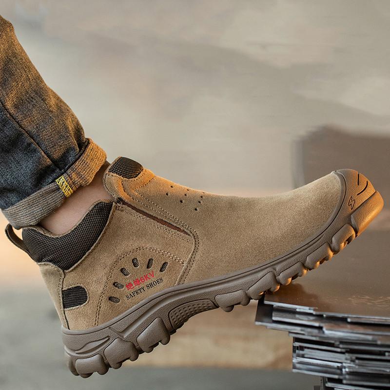 Big Size Men's Casual Steel Toe Caps Safety Boots Breathable Cow Suede Leather Working Shoes Tooling Security Chelsea Botas Male