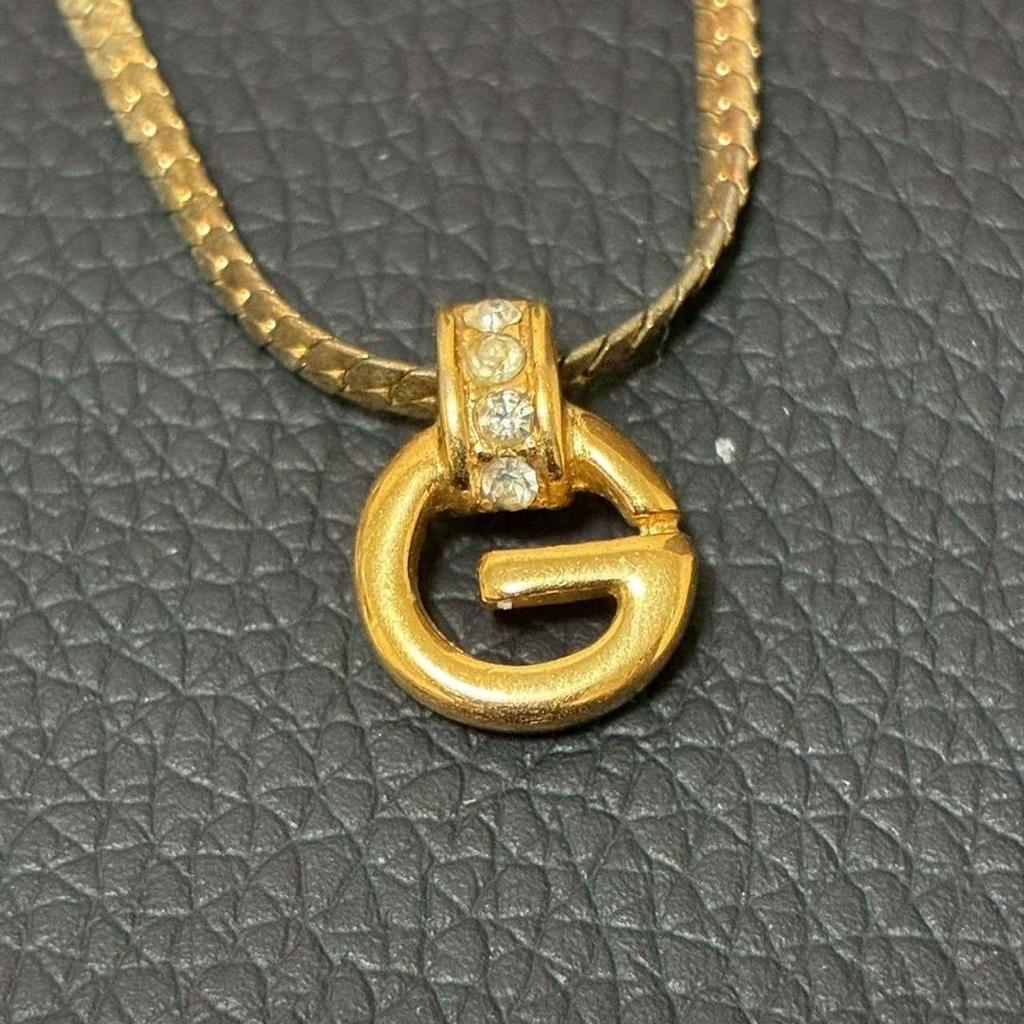 Used GIVENCHY necklace Kihei g logo rhinestone gold