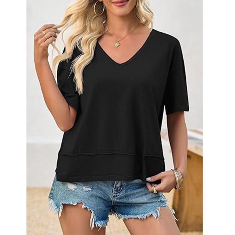 Summer 2025 Women's V-Neck Casual Loose Fit Short-Sleeve Fashion T-Shirt