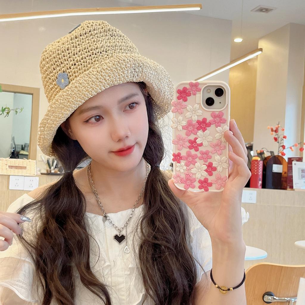 For iPhone 15 Silicone Case 3D Cherry Blossom Pattern Shockproof Phone Cover