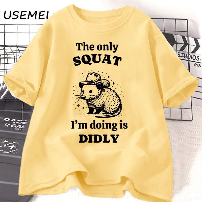 

Футболка «Единственное, что я делаю — это приседания». Футболка с коротким рукавом и принтом ковбоя и опоссума. Летняя модная одежда в стиле Харадзюку. 4XL