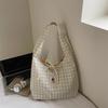 Plaid Shoulder Tote Bag With Cute Bow Decor Large Capacity For Daily Shopping School Commute