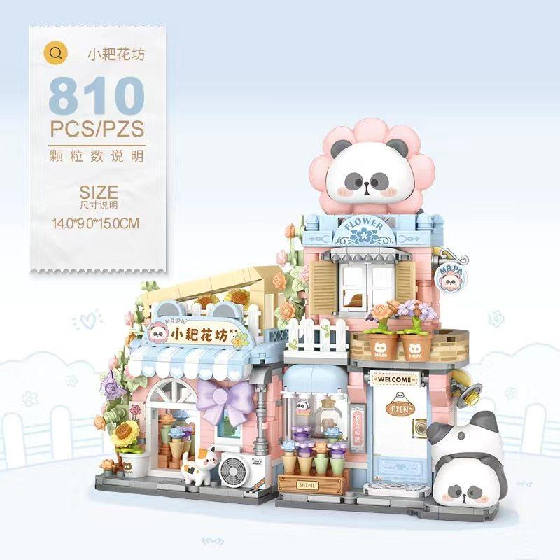 Loz Bear Coffee Foldable Chinese Style Street View Building Blocks Mini Assembly Bricks Set Diy Toy For Girls Birthday Gift